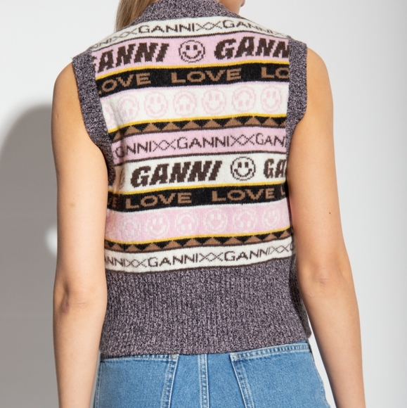Ganni 23SS Multicolor Graphic Wool Knit Vest Size S - Picture 3 of 10